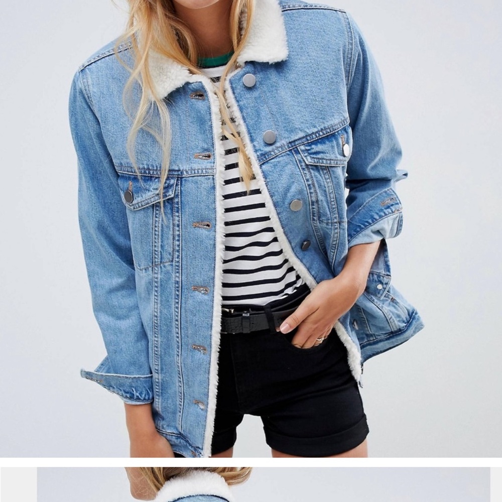 ASOS Denim Jacket with Shearling Collar Size 4